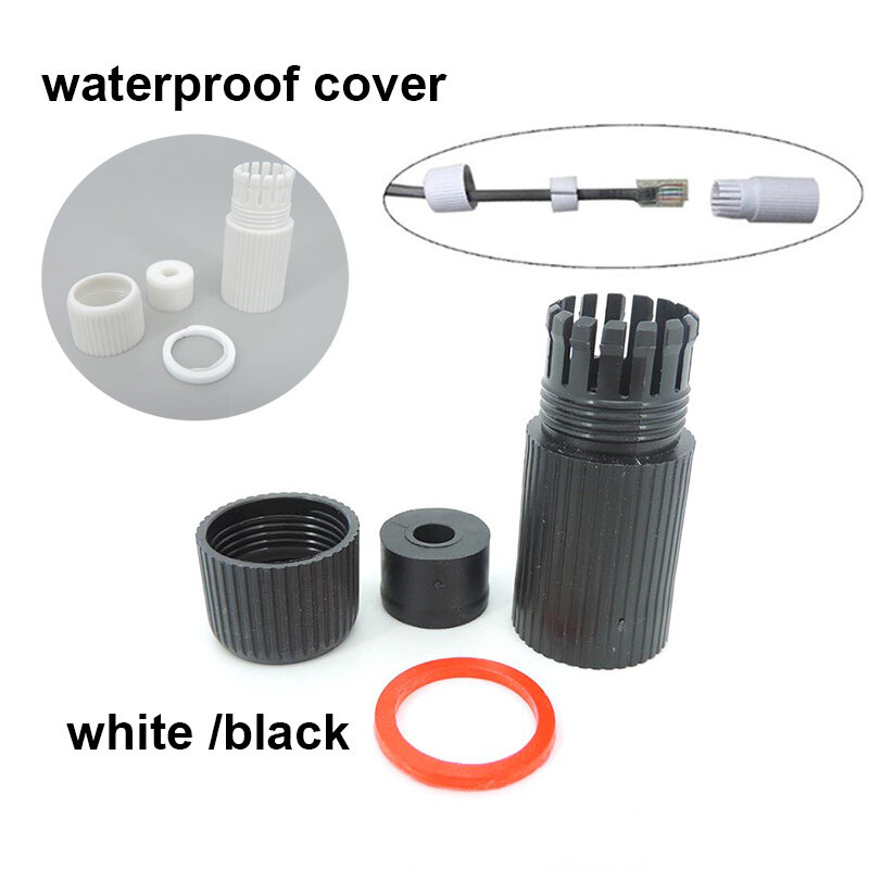 Cubierta protectora de tapa de conector impermeable RJ45 para red exterior para cámara IP poe, Cable Pigtail, color blanco y negro