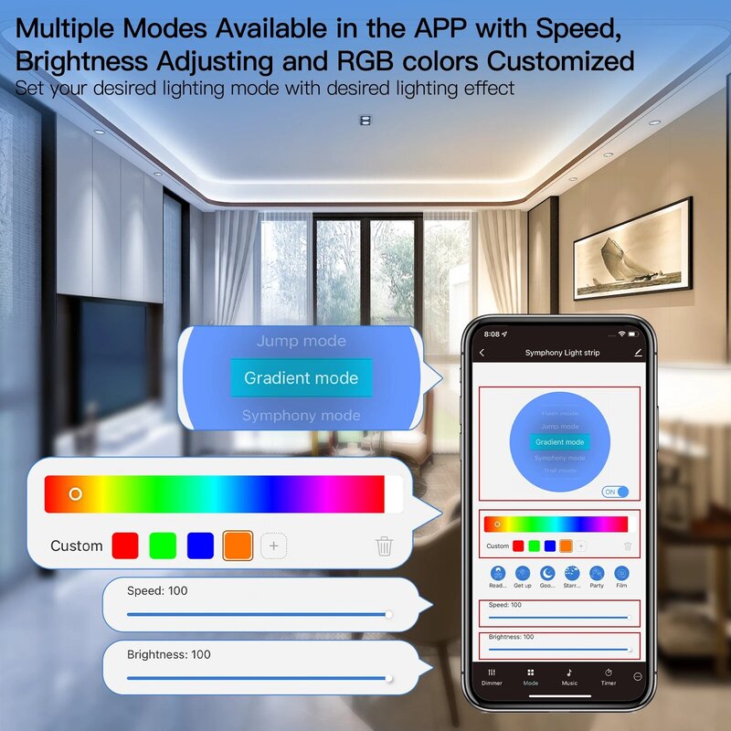 MOES-tira de luces LED inteligente, accesorio con WIFI, TUYA 5050 RGBWW, sincronización de música, cambio de Color, Control remoto por voz, Alexa y Google Home