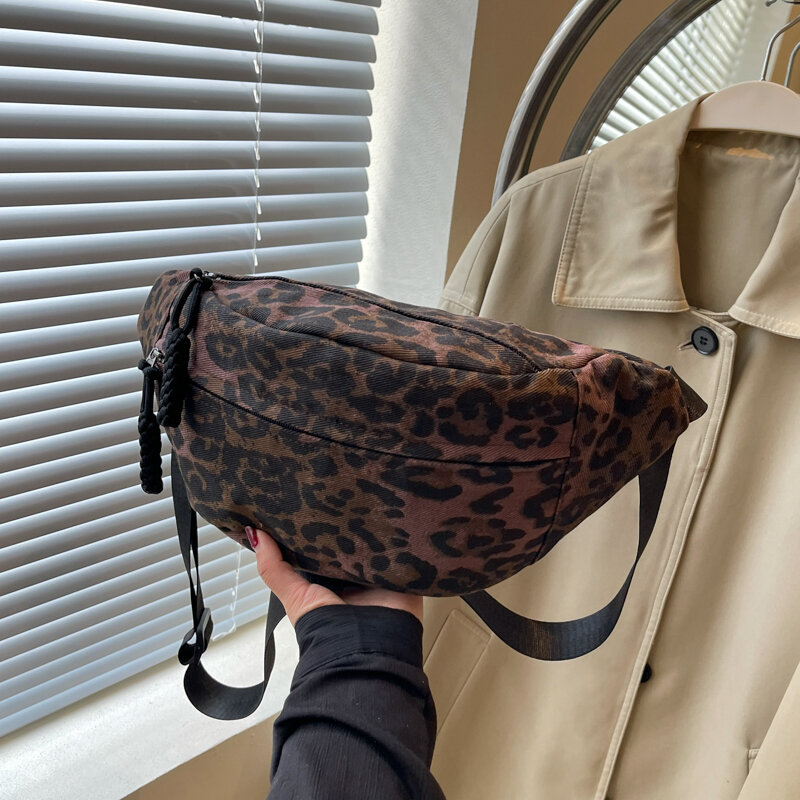Tiptoegirls-bolsa de tecido feminino, padrão leopardo, estilo universitário retrô, bolsa de ombro, bolsa esportiva, moda