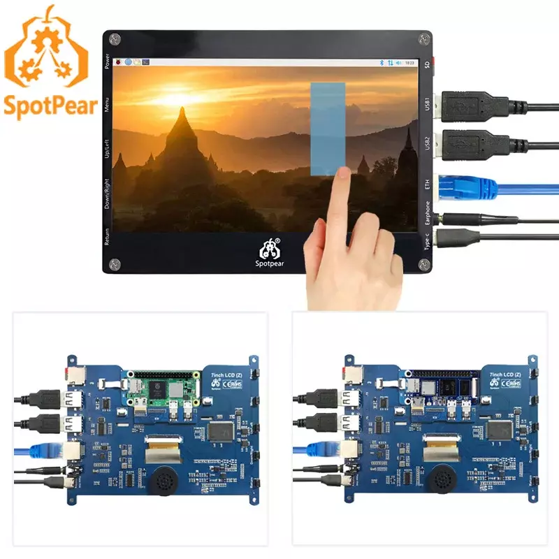 Personalizado LCD Touch Screen Display, Raspberry Pi Zero, DIY Tablet, Computador, RJ45, HUB, 2W, 7"