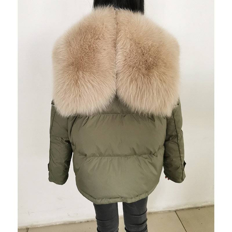 Maomaokong-Chaqueta de plumón de pato para mujer, abrigo de plumas de gran tamaño, holgado, con cuello de piel de zorro Real, de lujo, color blanco, para invierno, 2023