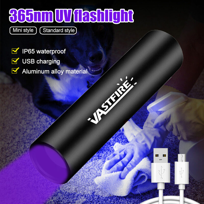 Mini linterna UV recargable por USB, luz negra ultravioleta, 3W, 365nm, púrpura, Detector de orina de mascotas, atrapa escorpiones
