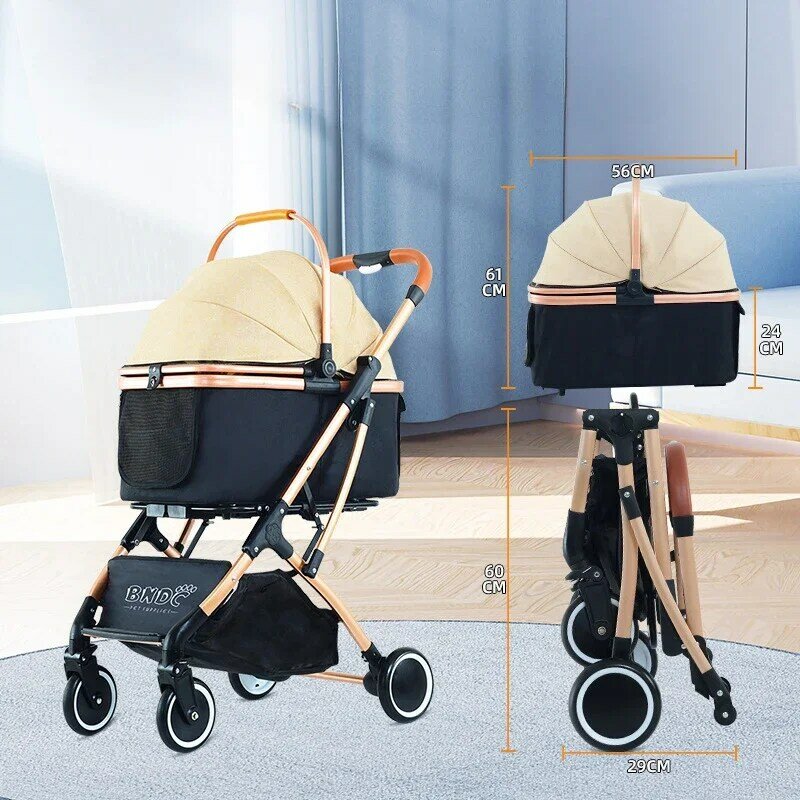 Two-in-one Small and Medium-sized Pet Stroller Detachable Folding Dog Stroller The whole car is removable and washable portable