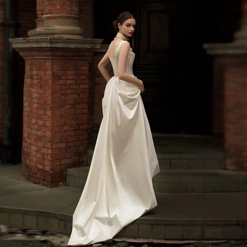 Seksowna suknia ślubna 2023 suknia ślubna dla kobiet z dekoltem w łódkę suknia dla panny młodej paski Spaghetti pielenie suknie Vestido De Noiva