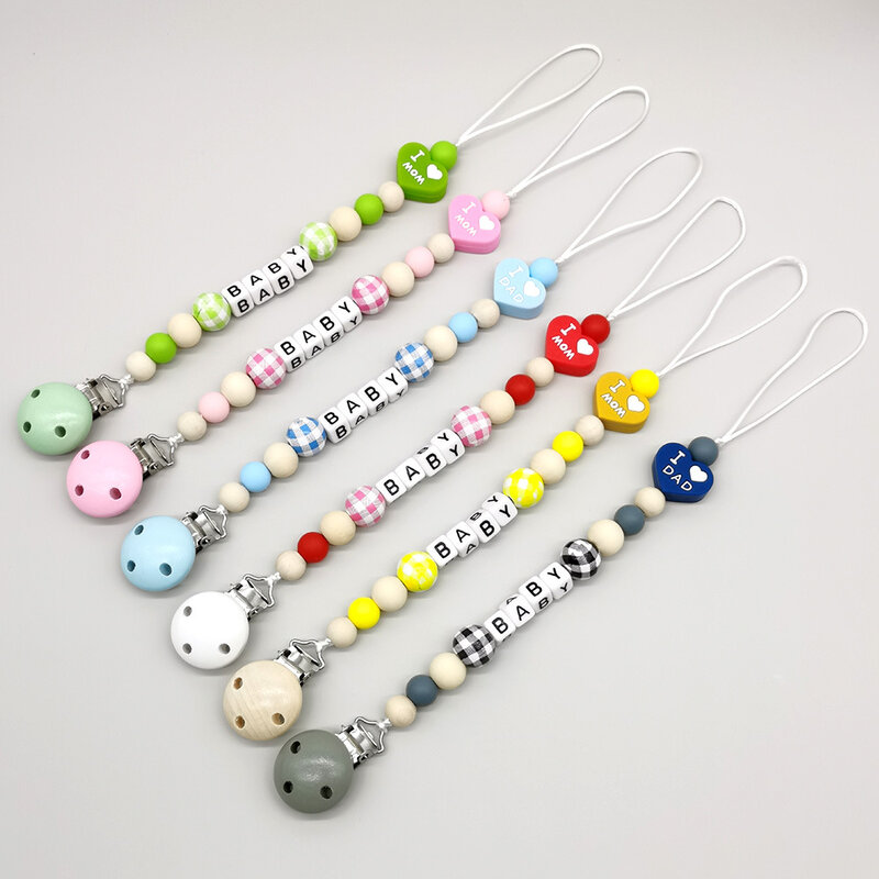 Baby Pacifier Clips Personalized Name Cartoon Silicone Heart Dummy Nipples Holder Clip Chain Newborn Teething Toy Infant Feeding