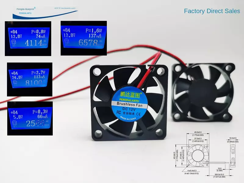 Pengda Blueprint-Ventilateur de refroidissement CC sans balais, silencieux, haut tour, 24V, 12V, 5V, 4510 cm, 4.5, nouveau