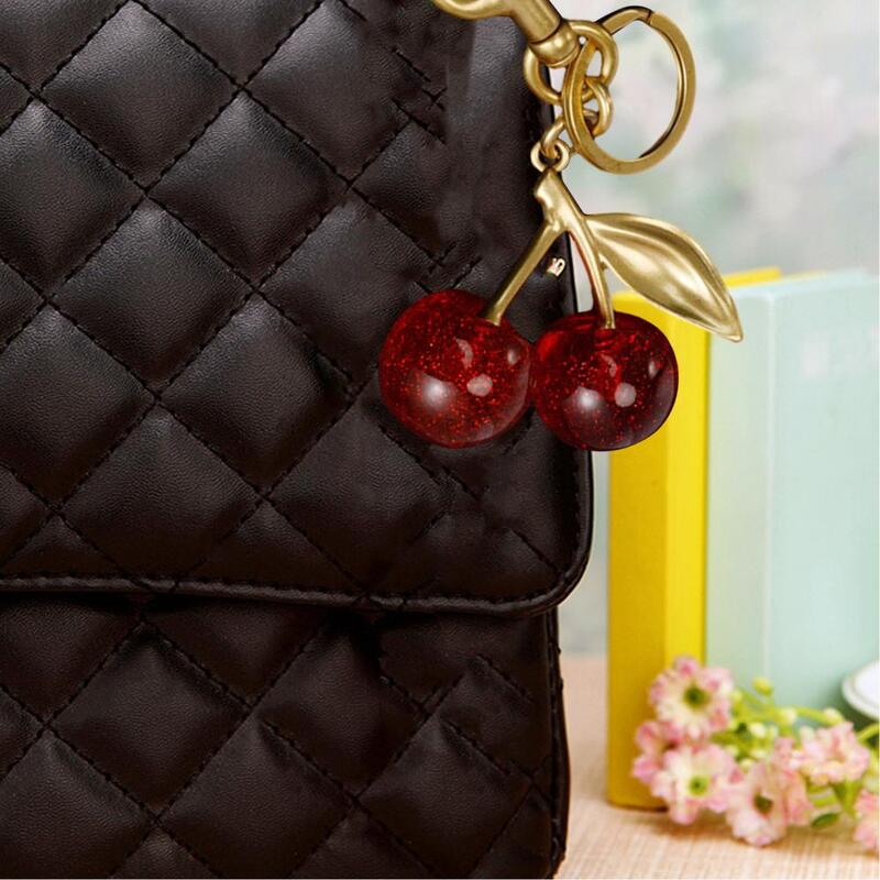 Cherry Charm Pendant Cherry Pendant Shoulder Bag Decoration Fruit Leaf Shape Keychain Exquisite Keyring Holder Handbag Accessory