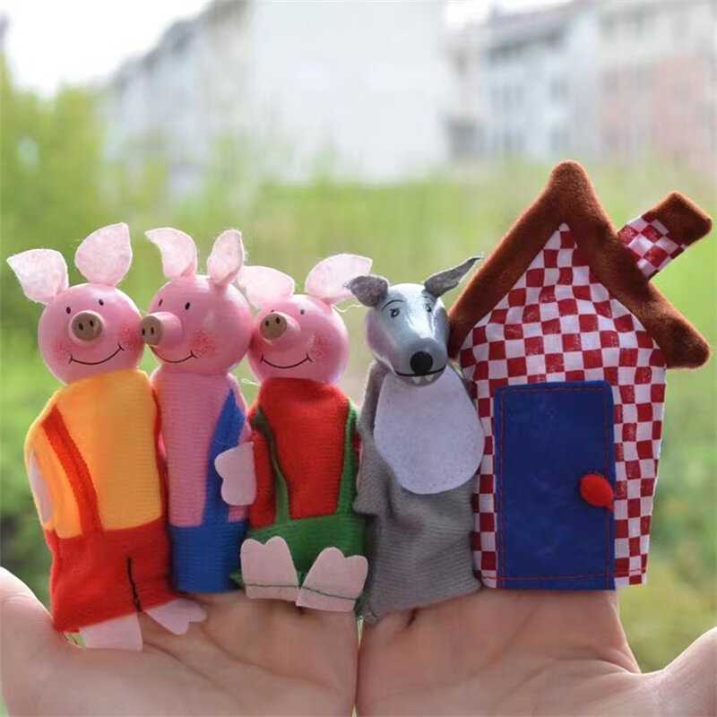 Marionetas de dedo de tres cerdos, Castillo de sirena, Princesa, Teatro de dibujos animados, juego de rol, juguetes educativos para niños, regalos