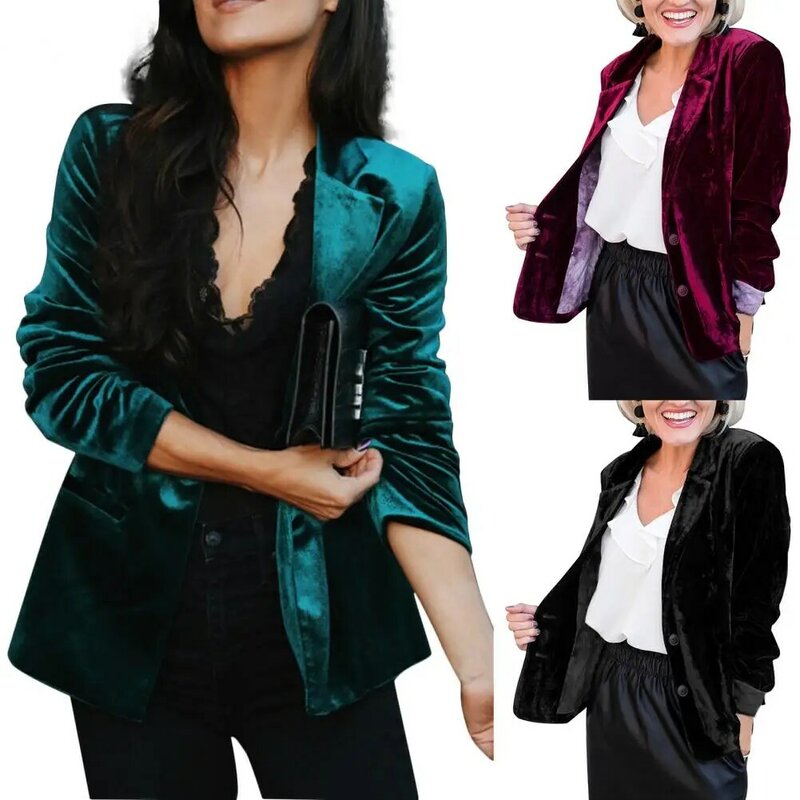 Suits Jacket Office Lady Blazer Solid Color Single Breasted Blazer Slim Autumn Winter Warm Lapel Suits Coat for Women
