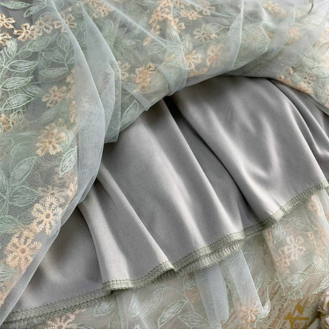 Юбка женская плиссированная с высокой талией, газовая длинная трапециевидная юбка с вышивкой, весна-лето
