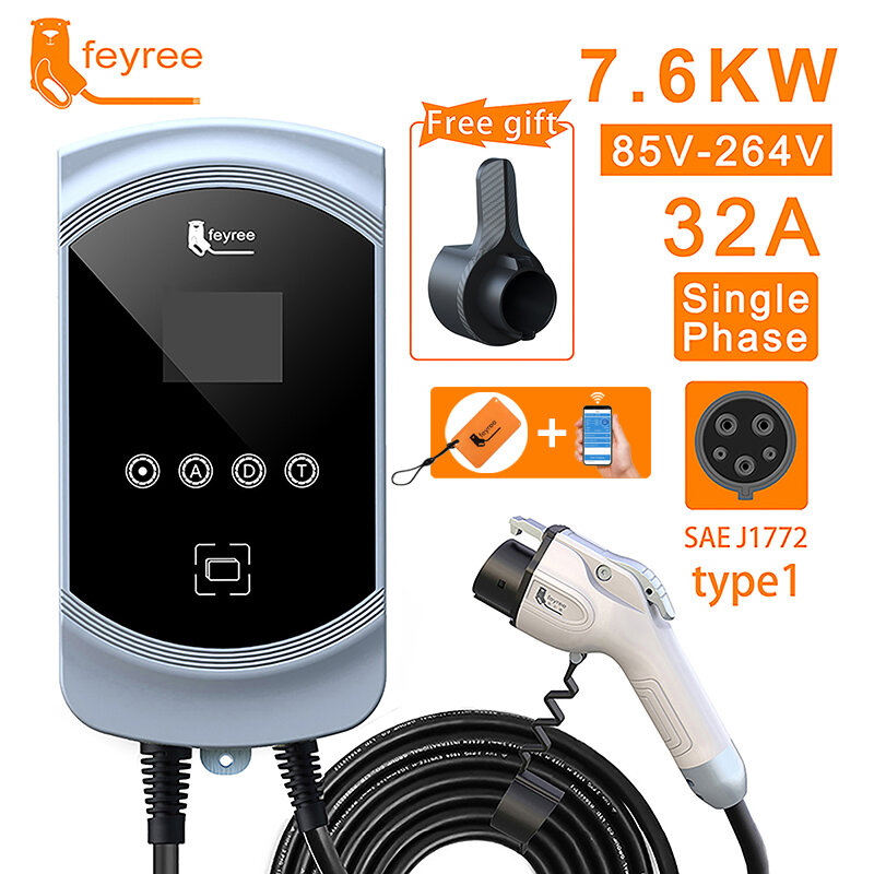 Feyree-電気自動車、evアダプター、アプリ制御、タイプ1、バスウォレットボックス、32a、7.6kw、40a、9.6kw、50a、12kw、1フェーズ、j1772の充電器