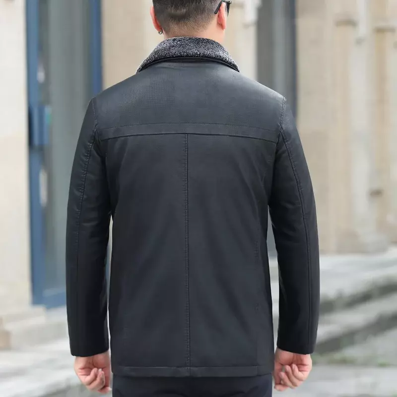 188 зимняя пуховая куртка из натуральной кожи Мужская утепленная черная куртка средней длины для мужчин среднего возраста
