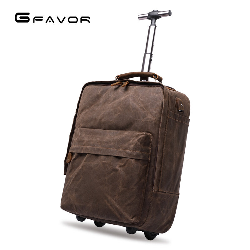 Carrito de equipaje de cuero encerado, bolsa de lona para viaje, alta calidad