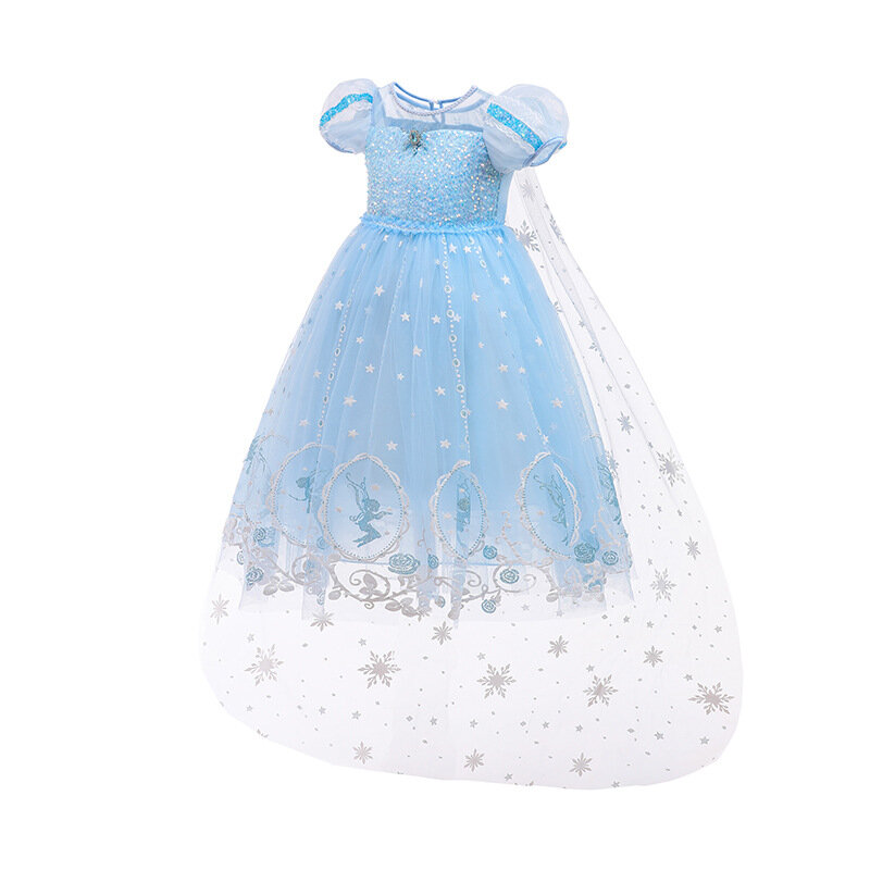 2022 sommer Gefrorene Elsa Prinzessin Kleid Mädchen Mesh Kurzarm Kleider Für Kinder Kleidung Robe Halloween Party Cosplay Kostüme