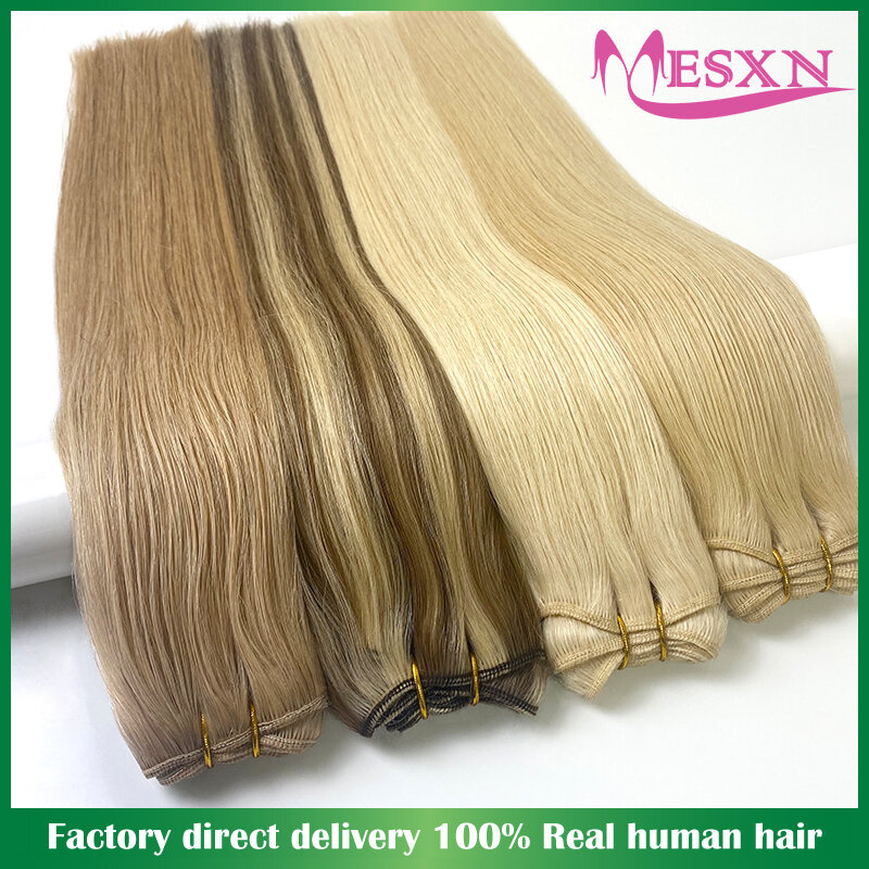 MESXN-Bundles de trame de cheveux humains raides européens, extension de cheveux humains naturels Remy, peut tisser des cheveux bouclés, blond, 14 "-24"
