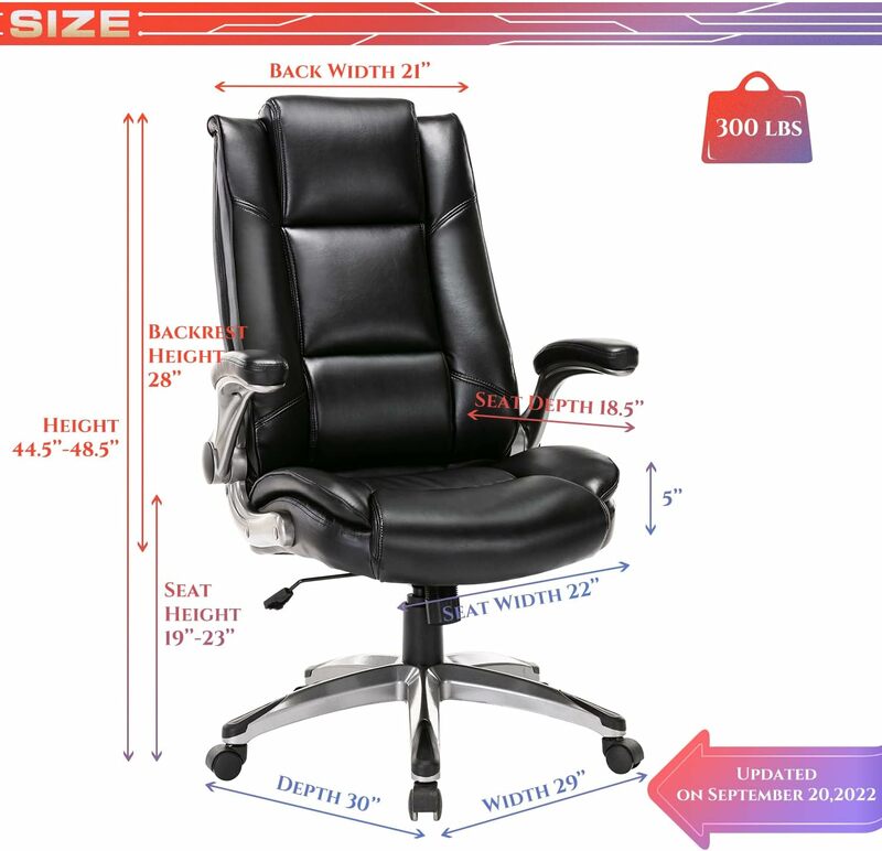 Sedia da ufficio COLAMY sedia da scrivania in pelle con schienale alto, braccioli ribaltabili sedia direzionale girevole regolabile imbottitura spessa per il Comfort