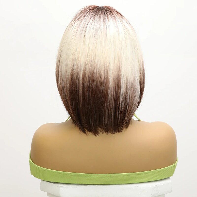 Темно-коричневый прямой короткий парик с градиентом, с челкой, женский парик из натурального синтетического волокна, ежедневное использование, термостойкие волосы из волокна
