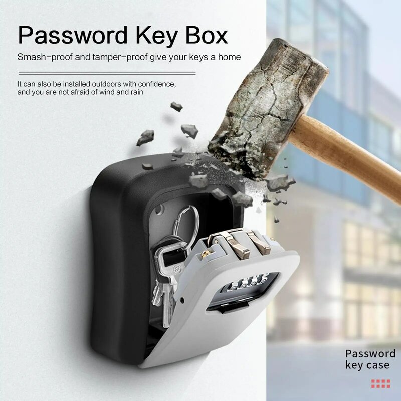 Wall Mount Key Storage Secret Box Organizer 4 Digit Combination Password Security Code Lock No Key Home Key Safe Plastic Box