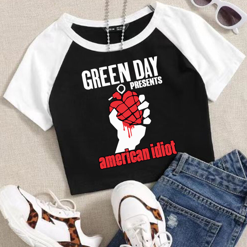 Green Day savors Band 2024 World Tour t-shirt Crop da donna ragazze moda o-collo maniche corte camicie regalo fan di musica