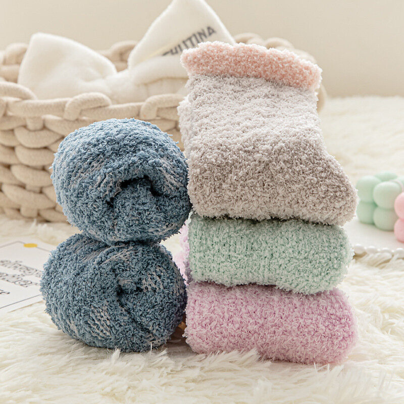 1 Pair Women Winter Warm Fluffy Fuzzy Socks Thick Thermal Soft Kawaii Mid Socks Coral Fleece Home Floor Sleep Fluffy Socks