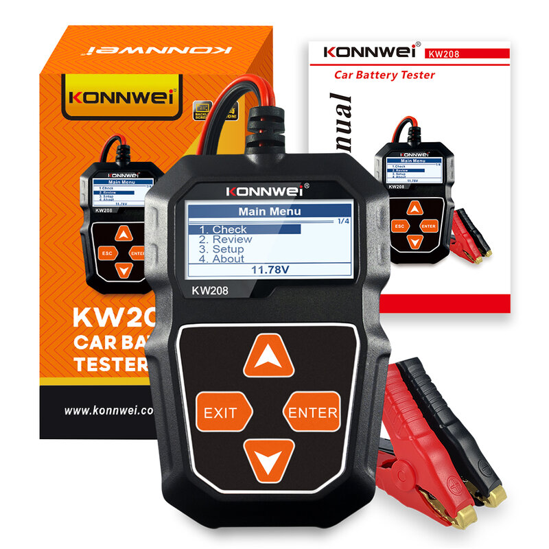 KONNWEI-probador de batería de coche KW208, 12 V, 100 a 2000CCA, carga de arranque, probador de circuito, Analizador de batería de 12 voltios, herramientas de batería