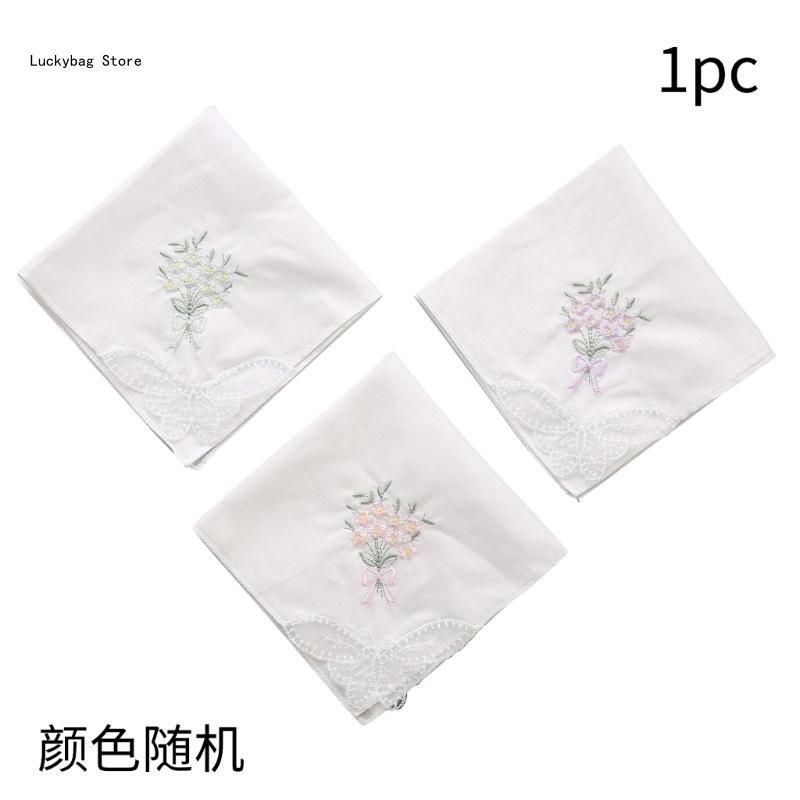 28cm Colorful White Lace Embroidered Handkerchief Square Towel Cotton Hanky