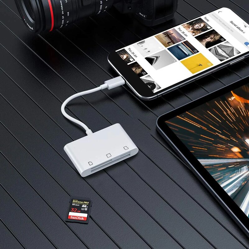 Czytnik kart SD RayCue 3 w 1 rodzaj USB C do SD/Micro SD/karta CF czytnik USB C karta pamięci Trail czytnik kart z kamerą