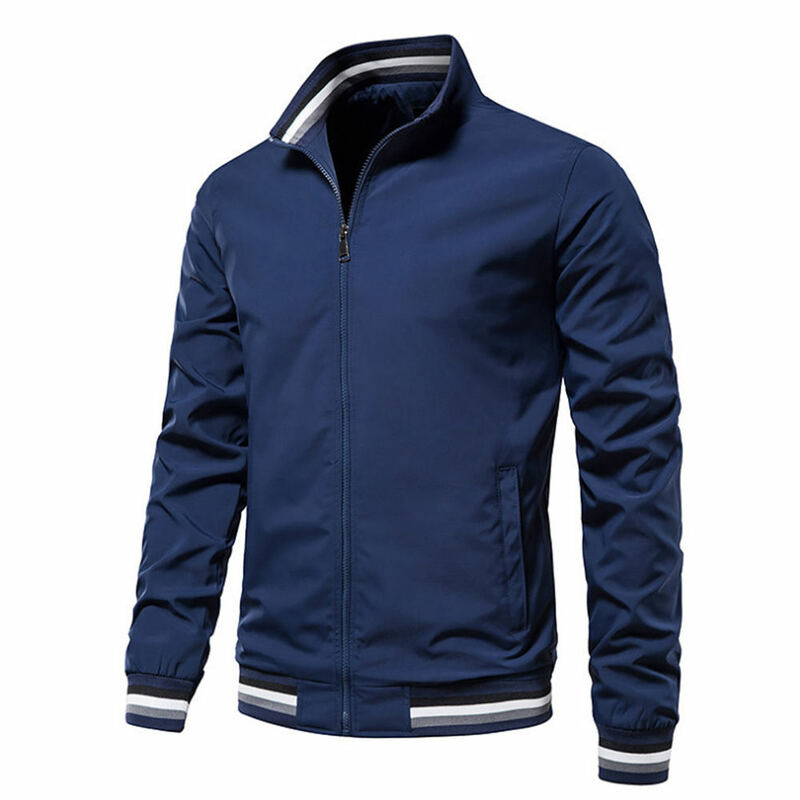 Jaqueta de gola grande com zíper masculina, casaco esportivo ao ar livre, jaqueta varsity blusão, tops para primavera e outono, 2022