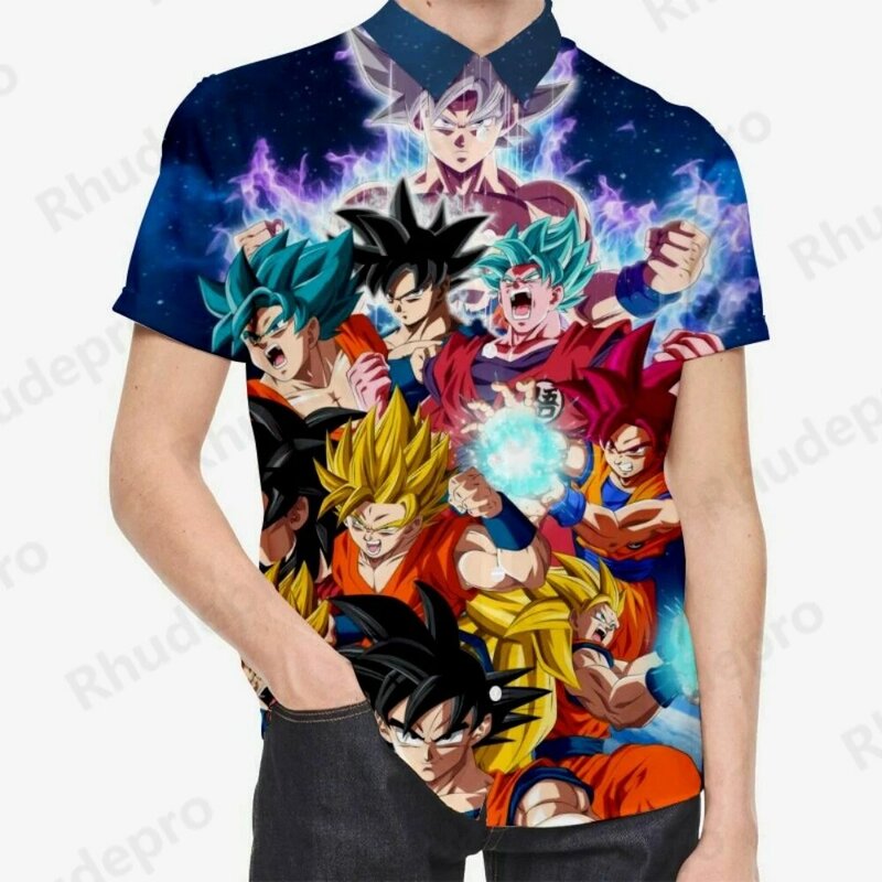 2024 Social Shirt Seaside Trip Men's Original Shirts Oversized Dragon Ball Z Blouse Summer Male Clothes Vegeta Streetwear Anime