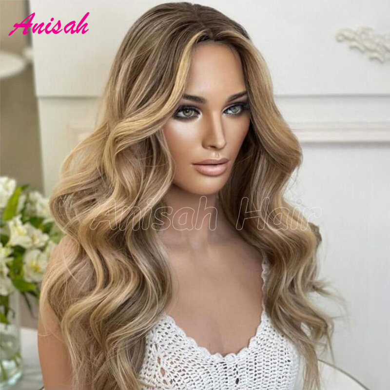 Virgin Hair Highlight Blonde Body Wave Lace Frontal Human Hair Wigs For Women Glueless Ready To Wear Lace Front Wig Preplucked