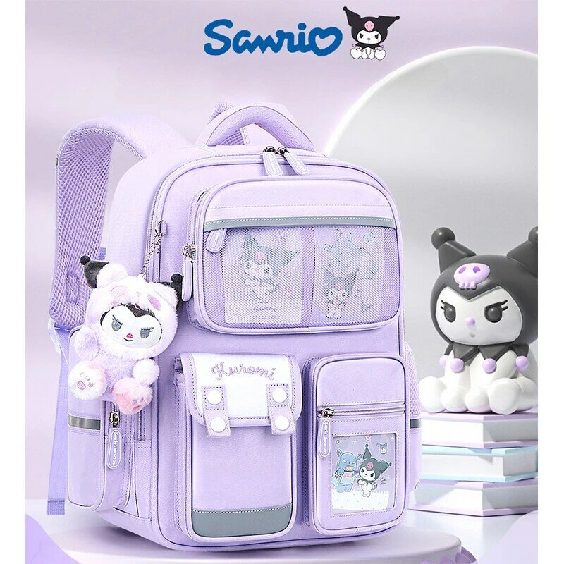 Школьный портфель Sanrio для девочек начальной школы Kuromi детский нейлоновый водонепроницаемый рюкзак для снижения нагрузки kawaii школьный рюкзак