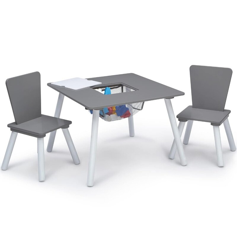 Delta-Ensemble de salle de jeux pour enfants, ensemble chaise et table gris/blanc pour tout-petits, bureau et chaise pour enfants, 4 pièces