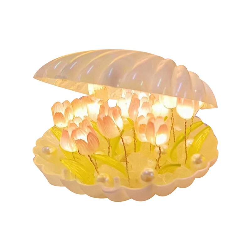 ไฟกลางคืนรูปดอกทิวลิปเปลือกหอยแบบทำมือ DIY ไฟกลางคืนไฟตั้งโต๊ะโคมไฟโรแมนติก