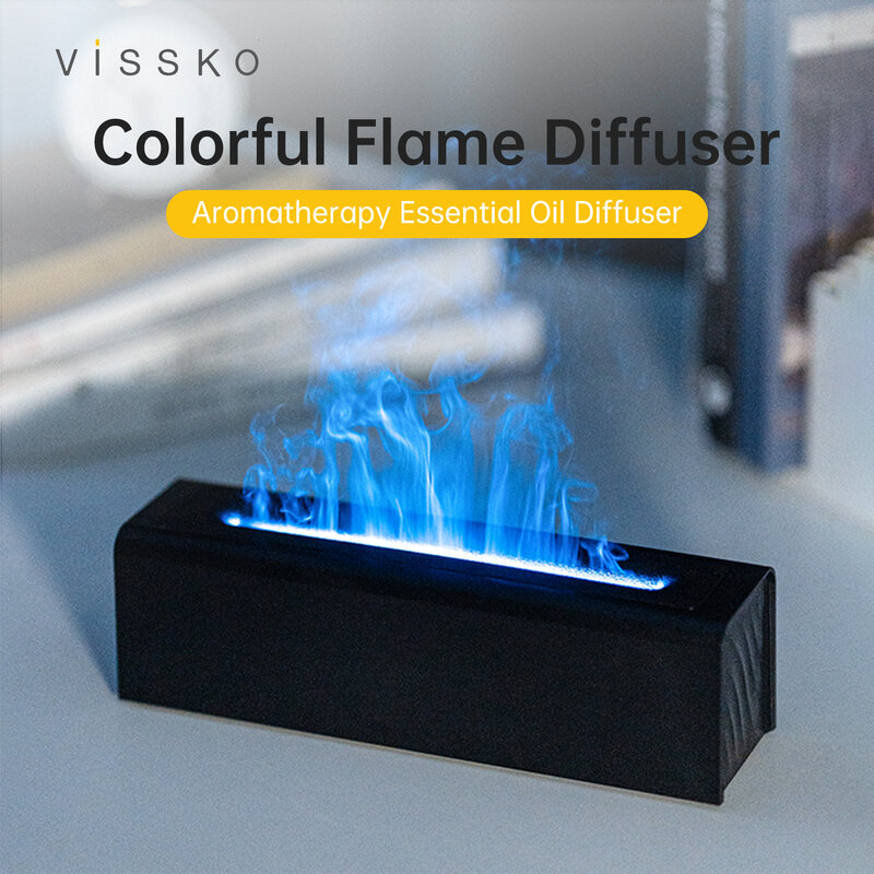 Vissko-difusor de Aroma de llama RGB de siete colores, humidificador de protección contra la falta de agua, Difusor de lámpara de aceite esencial LED, 150ml