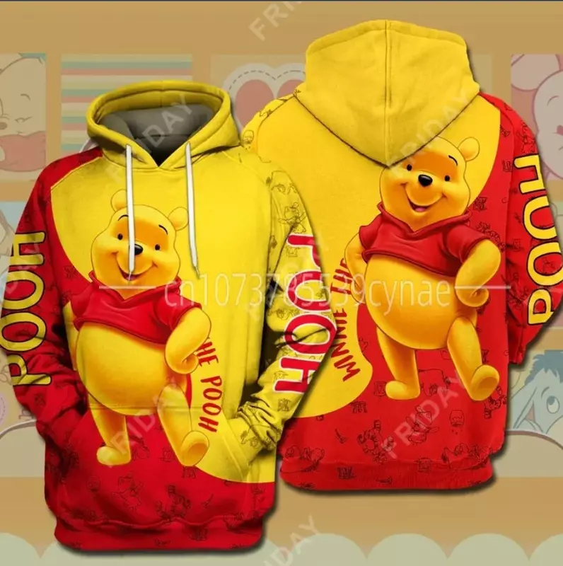 2024 Yellow Pooh Winnie The Pooh Disney Cartoon Graphic Outfits Clothing Men Women Kids 3D All Over Print Zipper Hoodie