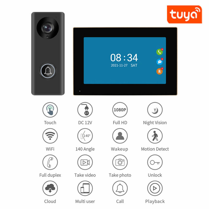 Kit de intercomunicador de vídeo inalámbrico, sistema de timbre Visual, 1080P, Wifi, POE, para puerta de entrada, casa, Villa y apartamento, aplicación Tuya