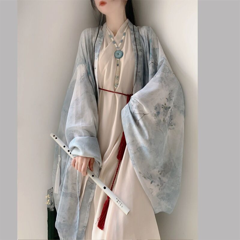 2024 chinese hanfu female weijin dynasty  chinese style  improved han elements daily spring summer big sleeve hanfu dress set