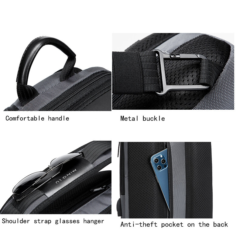 SUUTOOP-다기능 도난 방지 USB 숄더 백 여행 팩 남녀 공용, 메신저 크로스바디 슬링 체스트 가방 팩