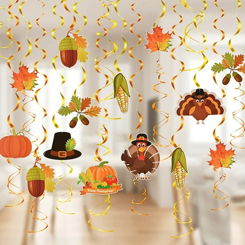 Thanksgiving Decorations Fall 30 Pcs Hanging Swirls Ceiling Decor Fall Maple Acorns Turkey Ceiling Decoration Room Decor