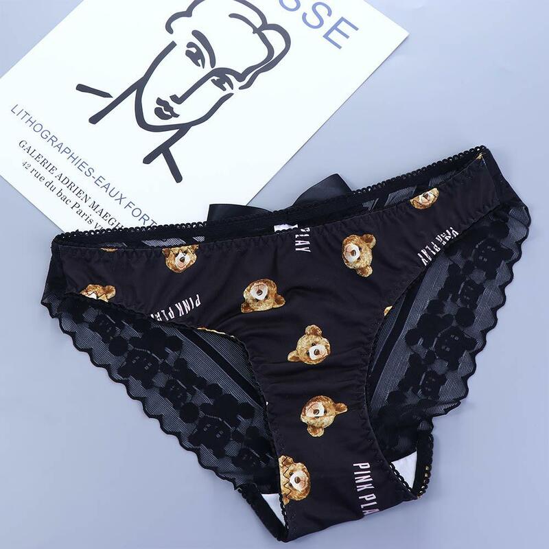 1Pc Cute Bears Panties for Women Low Waist Lace Ruffled Kawaii Lingerie Milk Silk Underwear Female Lady Underwears