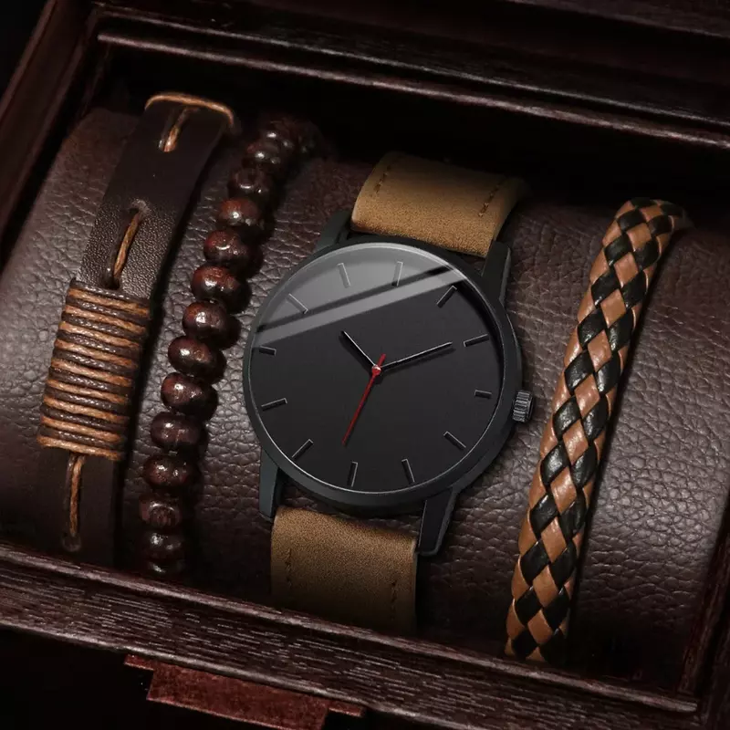 Kegllect 5PCS Fashion Men Clock Business quarzo quadrante grande per orologi da polso con cintura opaca