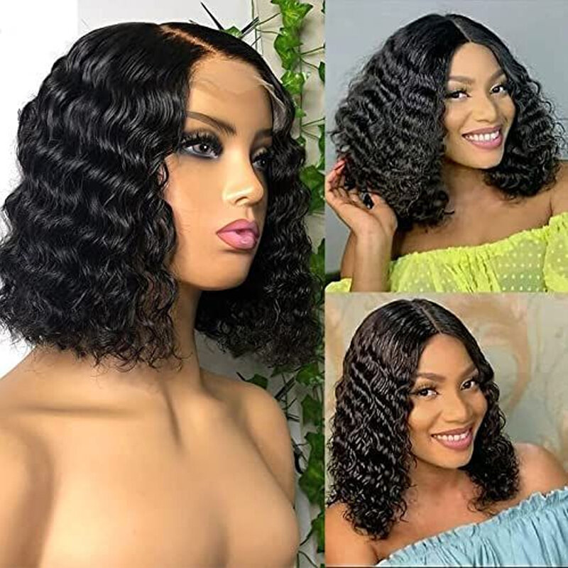 Ready To Go Deep Wave Bob Glueless Preplucked Human Wigs 13X4 Frontal Brazilian Wigs On Sale HD Transparent Lace Wig Deep Curls
