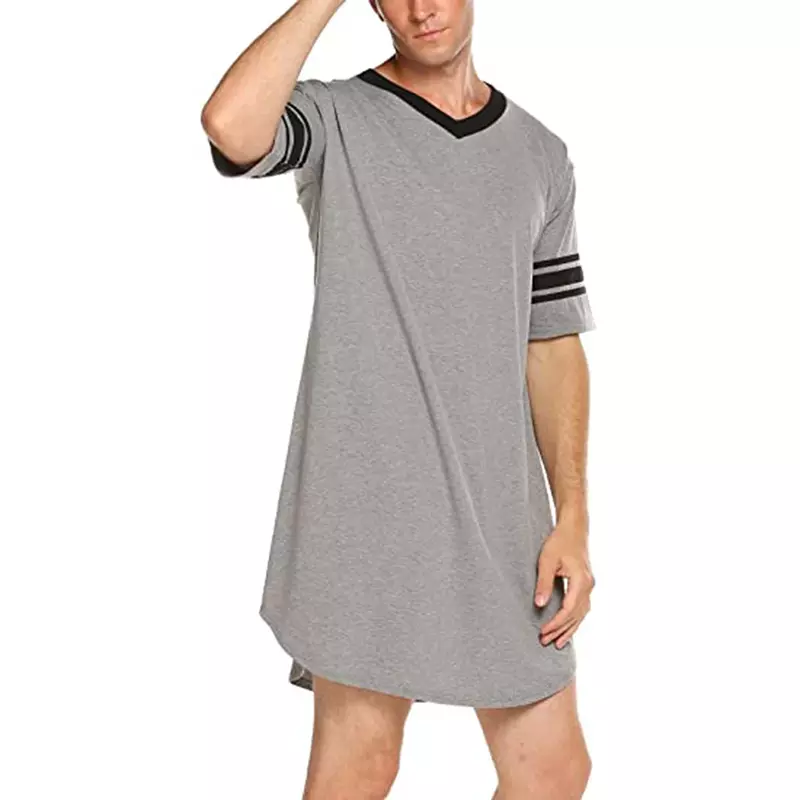 Camisola solta de algodão manga masculina, pijamas macios e confortáveis, Homewear curto, pijamas gola v