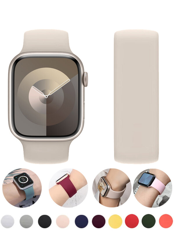 Pulseira Solo Loop para Apple Watch Band, Pulseira Elástica em Silicone, iWatch Series 9 SE 8 7 6 Ultra, 44mm, 40mm, 45mm, 41mm, 38mm, 42mm, 49 milímetros