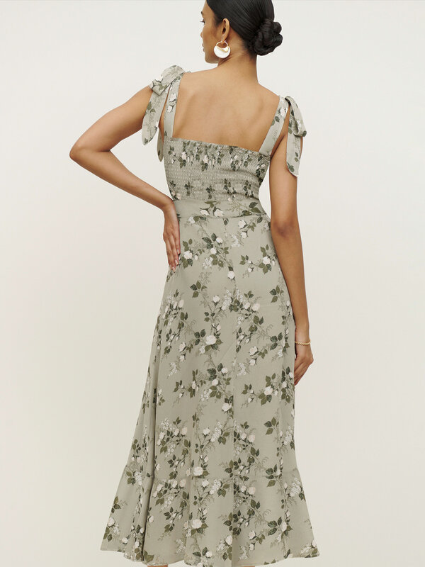 Gaun wanita musim panas tali baru 2024 gaun Maxi tanpa lengan Vestidos renda kantor sabuk terpisah elegan motif bunga untuk wanita