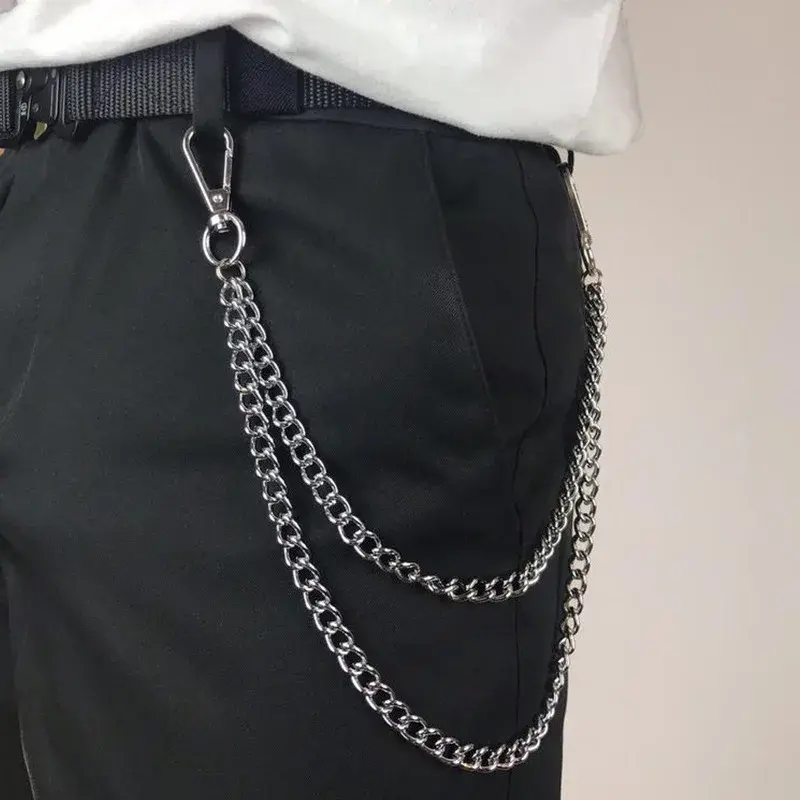 Metalowy punk rock warstwowy łańcuszek breloki dla mężczyzn kobiety talia breloczek portfel dżinsy spodnie hip-hopowe łańcuszki do paska akcesoria
