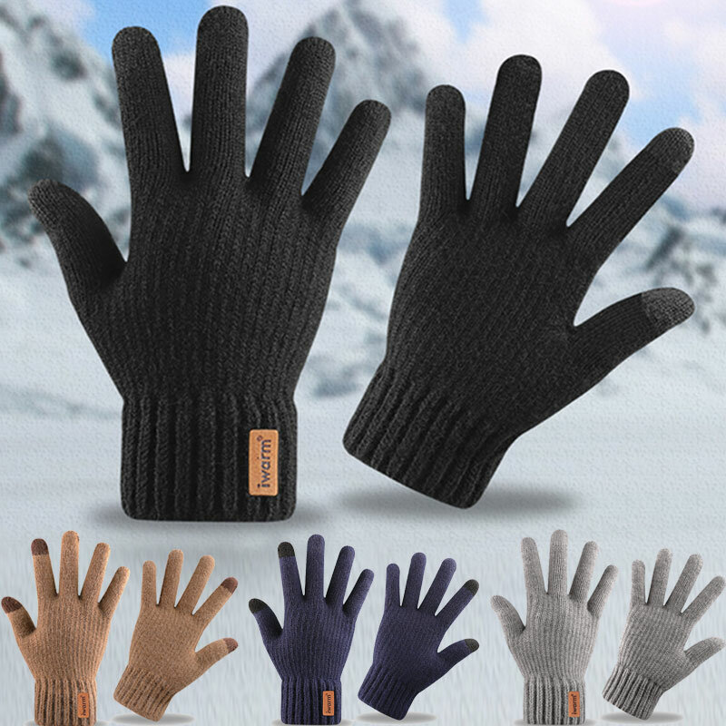 Мужские вязаные перчатки, зимние перчатки для сенсорного экрана, высококачественные мужские плотные теплые шерстяные кашемировые однотонные перчатки, мужские варежки, деловые осенние