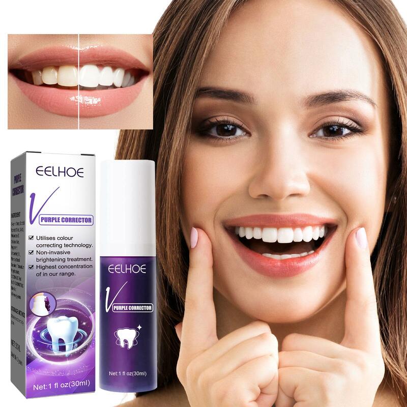 V34 warna ungu korektor gigi pasta gigi produk efektif Oral 30ml pemutih gigi pasta gigi Mousse membersihkan Whitenin M4A0