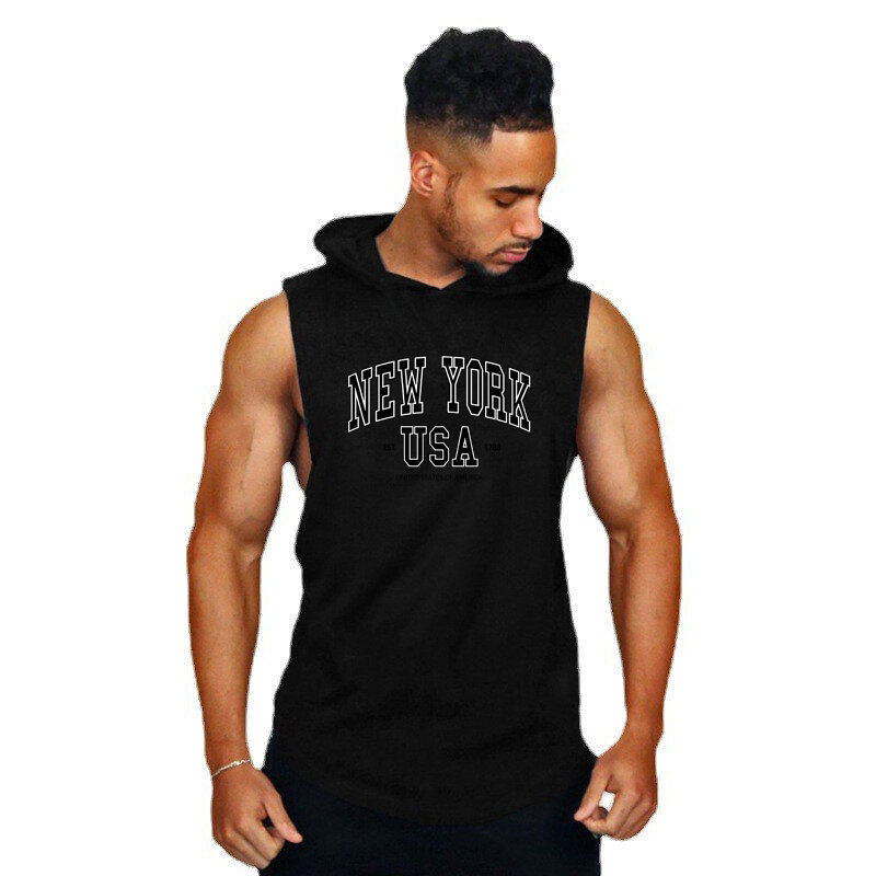 Graphic Printed Summer Gym Sports Fashion Causal Breathable Cotton Loose Streetwear Hoody Tank Top