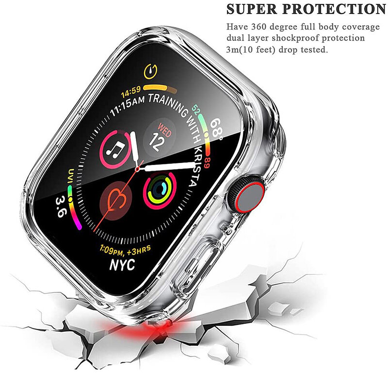 Закаленное стекло + крышка для Apple Watch аксессуары 45 мм 41 мм 44 мм 40 мм 42 мм защита для экрана Apple watch чехол Series 9 4 5 6 SE 7 8